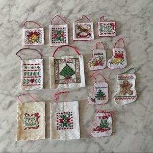 VINTAGE | 13 Handmade Cross Stitched Christmas Ornaments